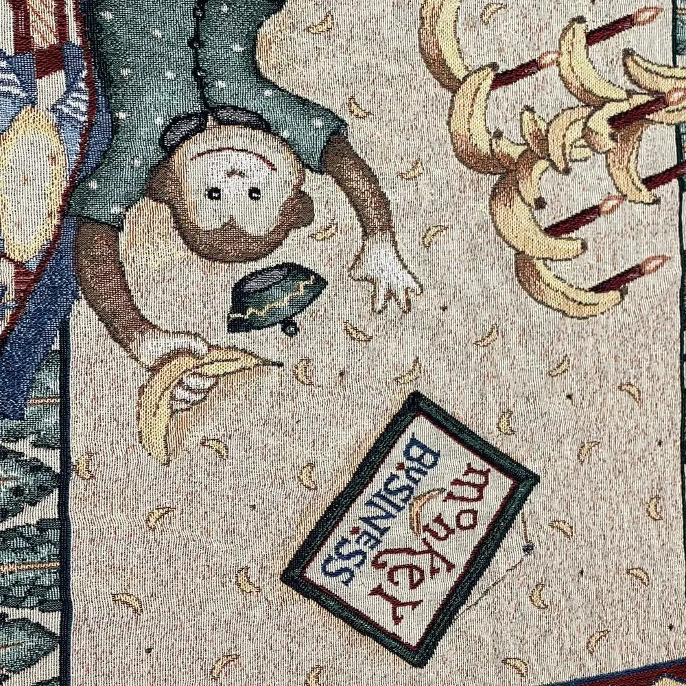 VTG Monkey Business Tapestry Bananas‎ Debbie Mumm Quilt Woven Nursery Decor Kids